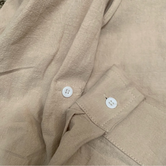 Men's Beige Lace-Up Shirt, Size Small - Picture 3 of 7